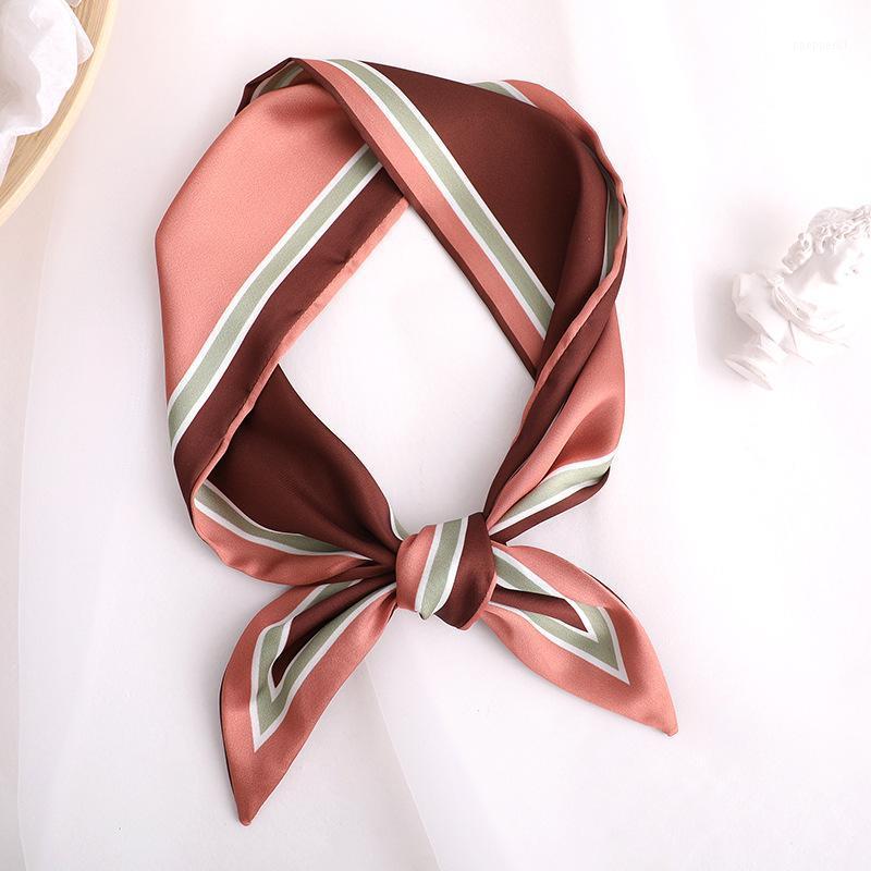 

Scarves 2021 Skinny Scarf CONTRAST Print Women Long Silk Small Handle Bag Ribbons Female Head Elegant Foulard Wine Red