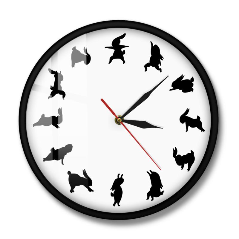 

Yoga Bunnies Minimalist Design Decorative Clock Watch Rabbits Wall Fitness Studio Inspiration Animals Art Decor Clocks