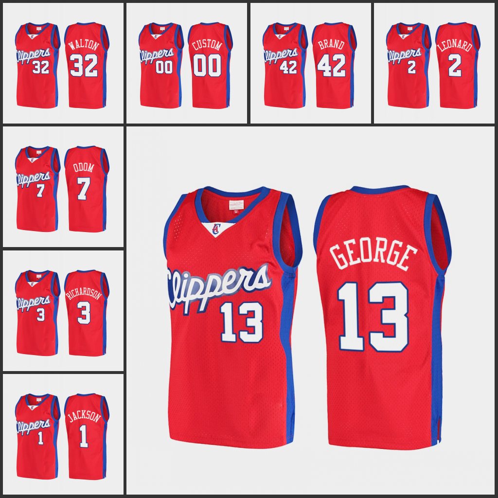 

Los AngelesClippersMen Paul George Kawhi Leonard Elton Brand Lamar Odom Reggie Jackson Custom Red HardwoodClassics 2001-02 Jersey