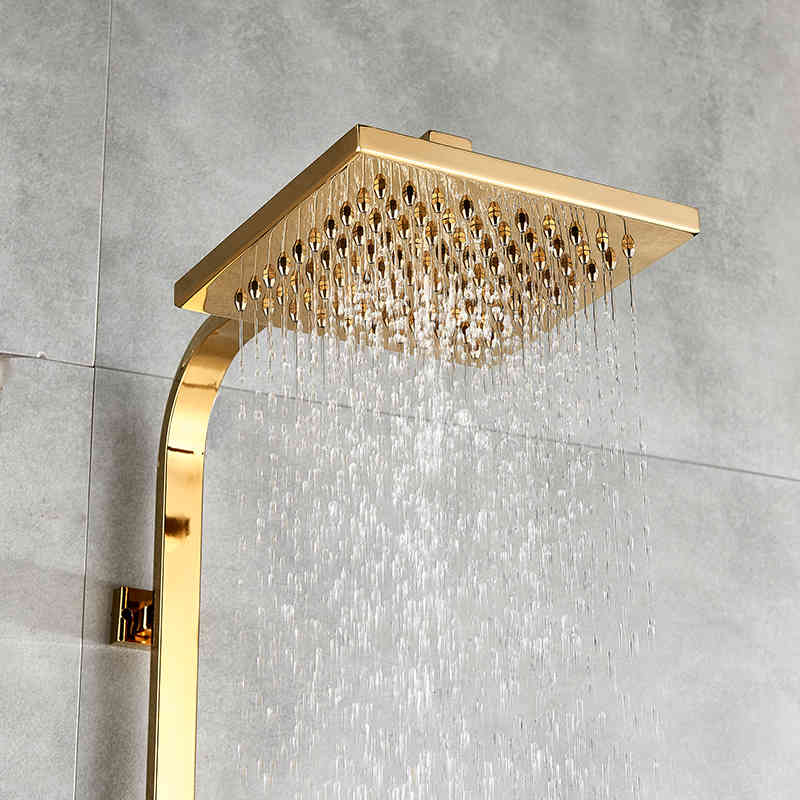 

Bathroom Shower Heads Luxury Gold Faucet Set Brass Rainfall 3-way Mixer Tap Wall Mount Bath System Kit Swivel Tub 753t