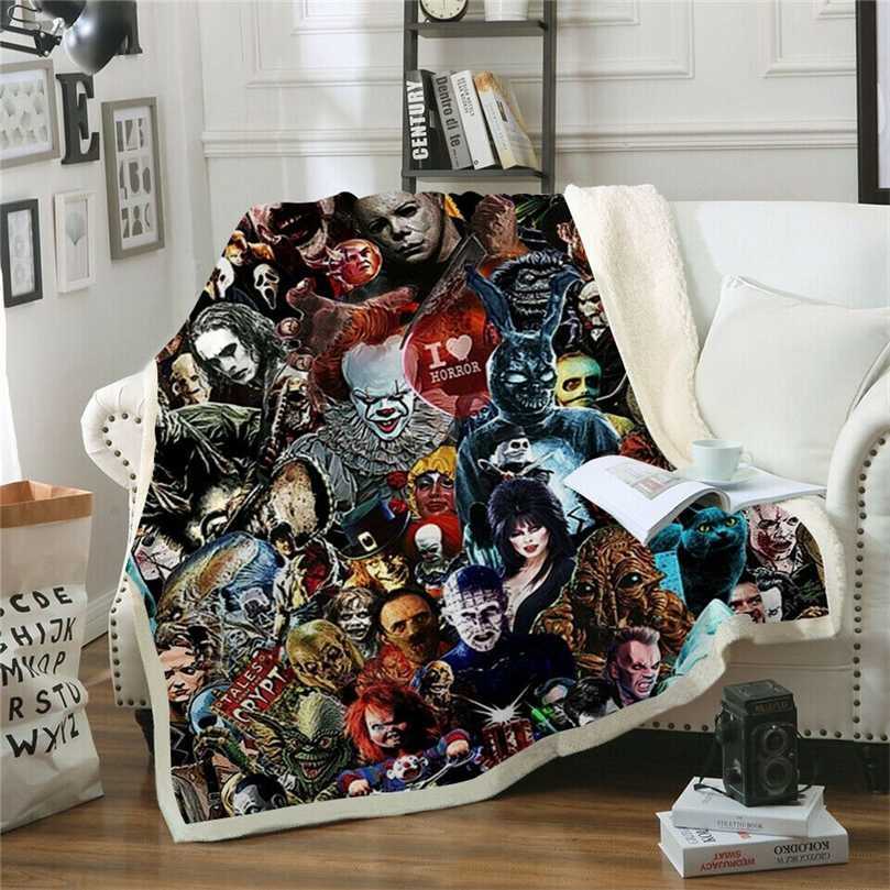 

est Horror Movie Child of Play Character Chucky Blanket Gothic Sherpa Fleece Wearable Throw Microfiber Bedding 001 211101