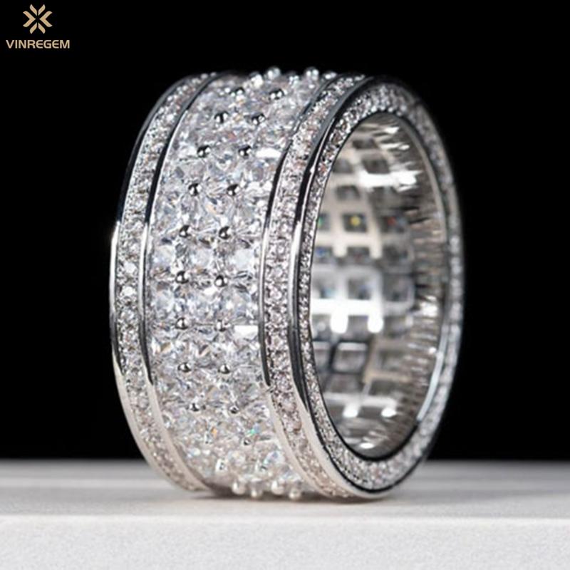 

Cluster Rings Vinregem Hip Hop Rock 925 Sterling Silver Five Rows Zircon Gemstone Party Luxury Ring For Men Women Fine Jewelry Wholesa, Golden;silver