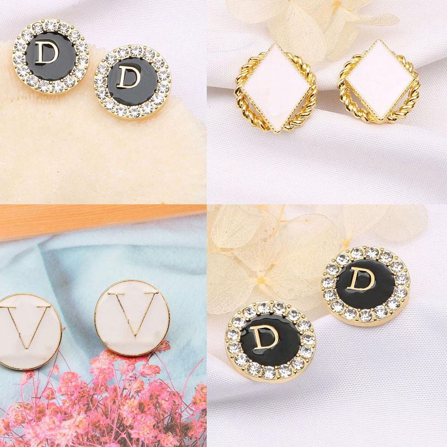 

20colors 18K Gold Plated Jewelry Designers Letters Stud Earrings Brand Charm Women Silver Crystal Rhinestone Pearl Earring for Wedding Party, Red;brown