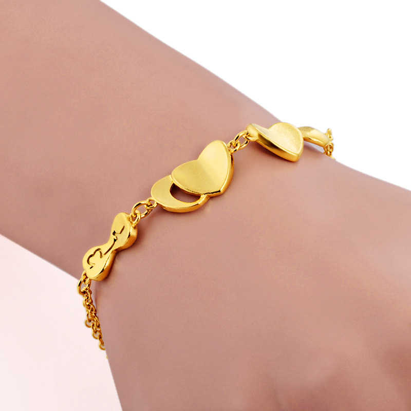 

Women's Heart chains 24k gold plate Charm bracelets NJGB211 fashion wedding gift women yellow gold plated bracelet