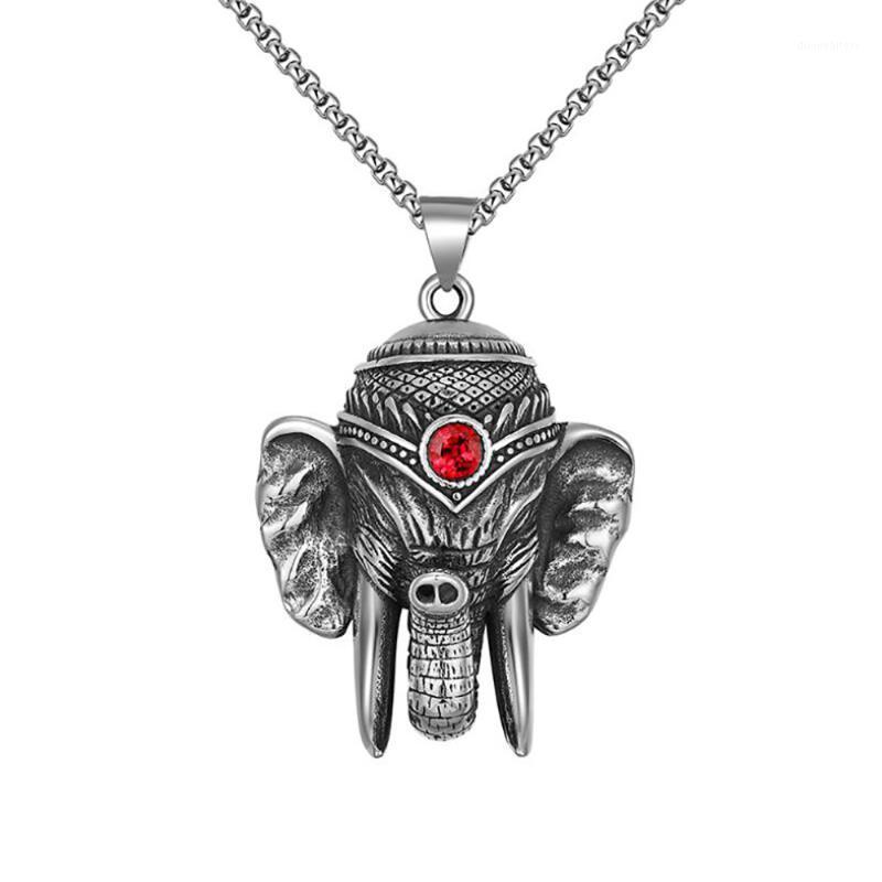 

Chains Stainless Steel Punk Rock Vintage Animal Thailand Elephant With Red Stone Pendant Necklace Jewelry Gift For Him Chain