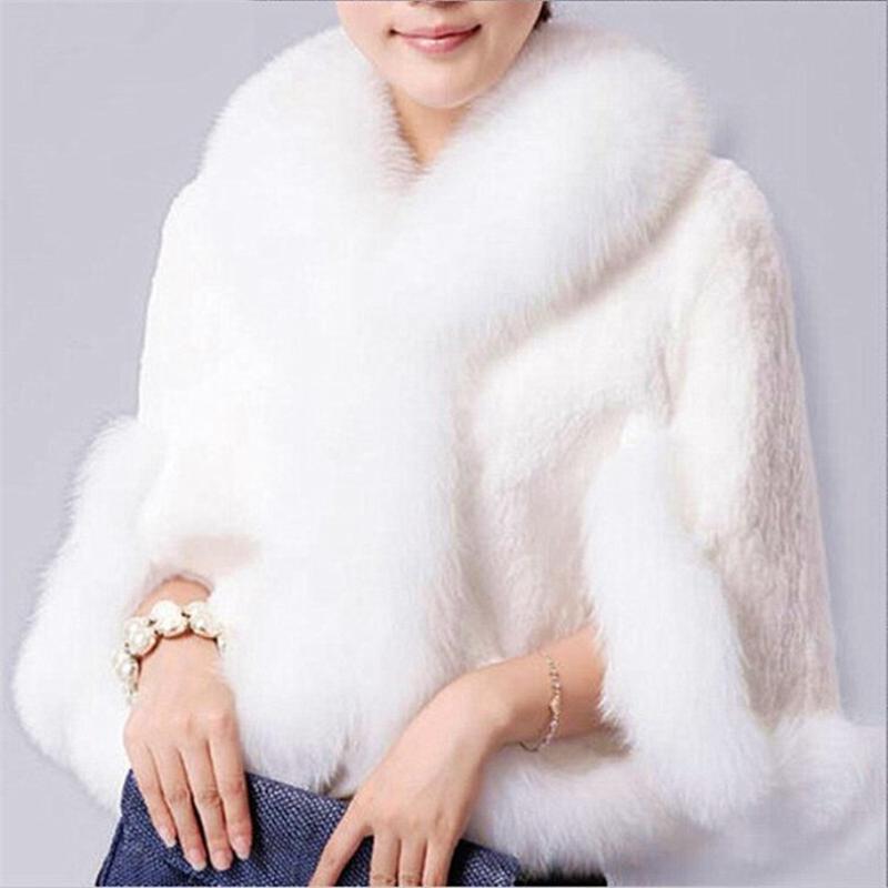 

Women' Fur & Faux Winter Women Capes Ponchos Overcoat Jacket Mink Hair Collar Tops Shawl Wrap Wedding Cape Fluffy Coats, White