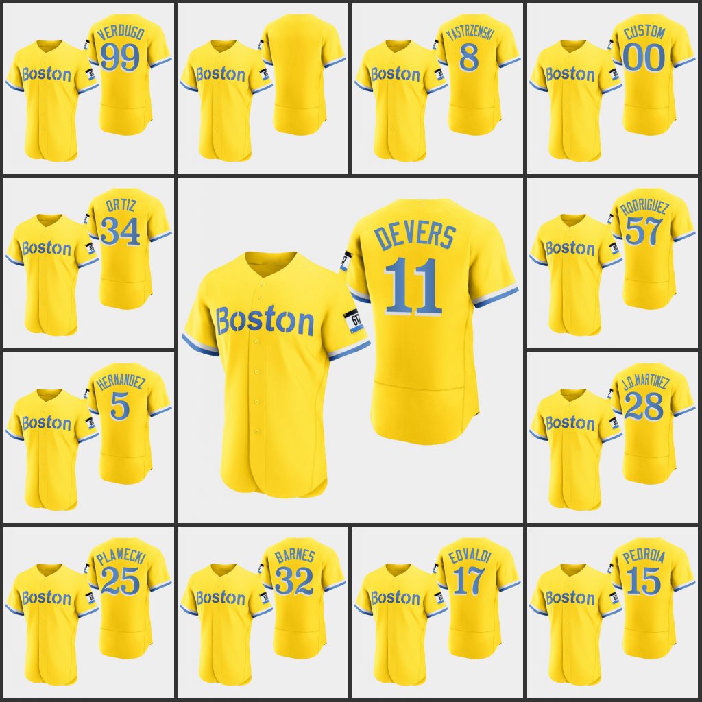 

BostonRed Sox Men Women Youth #34 David Ortiz 99 Alex Verdugo 2 Xander Bogaerts 28 J.D.Martinez Custom GoldCityConnect Authentic Jersey