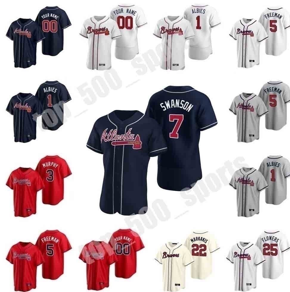 

Custom 2021 Atlanta Brave 20 Marcell Ozuna Jersey 5 Freddie Freeman 7 Dansby Swanson 13 Ronald AcuÃ±a Jr. 1 Ozzie Albies Mike Soroka Baseball, Blue;black