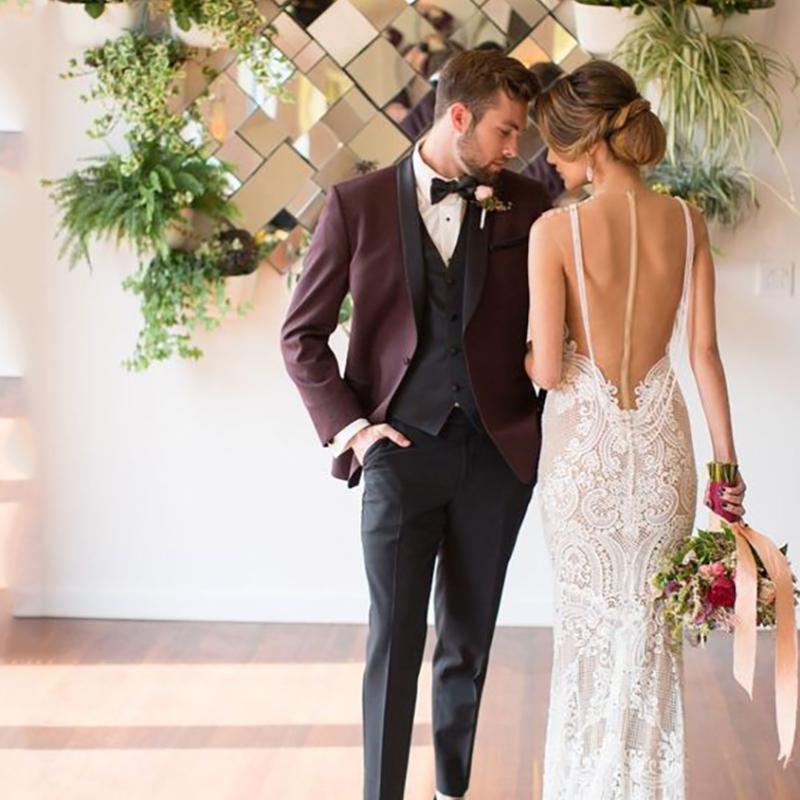 

Men's Suits & Blazers Men Wedding 2021 Burgundy Black Shawl Lapel Slim Fit Formal Tuxedo Jacket Custom Wine Red Single Button Blazer, Custom color