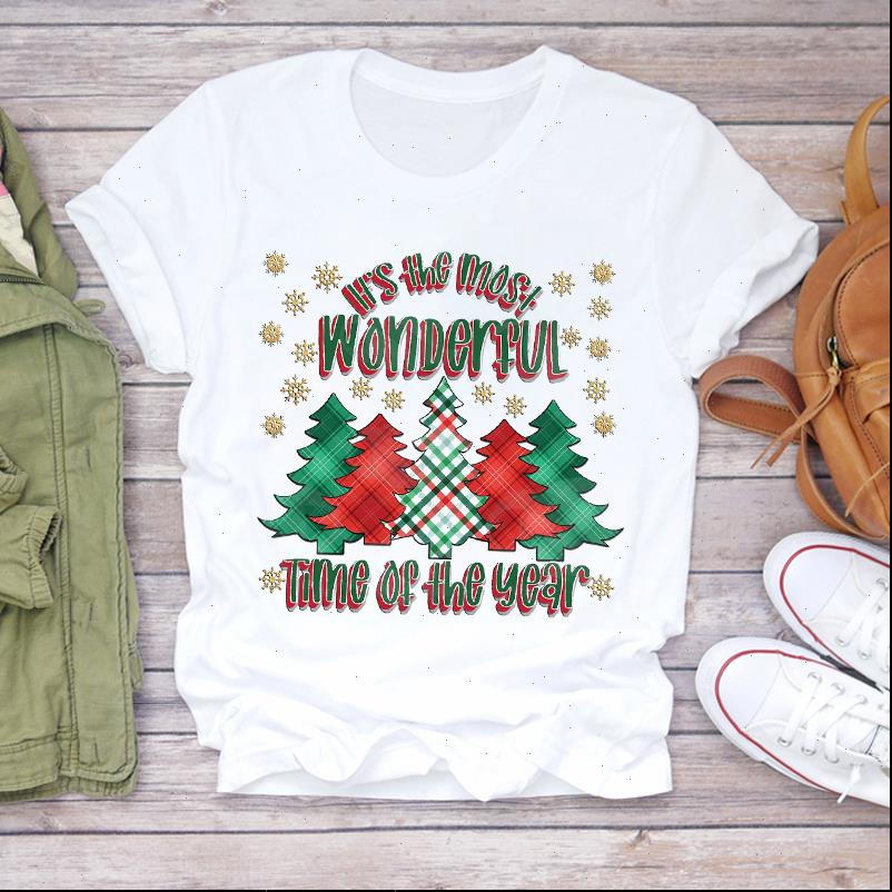 

Women Womens T Shirt Christmas Clothing Plaid Tree Snowflake 90s Year Print Lady shirts Top Tshirt Ladies Graphic Female Tee, White