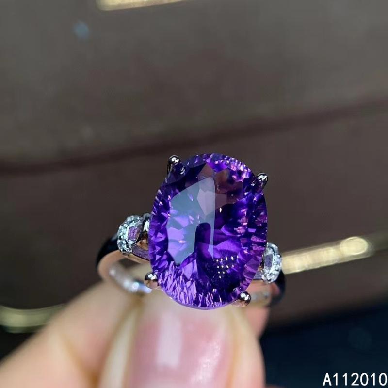 

Fine Jewelry 925 Sterling Silver Inlaid Natural Amethyst Gemstone Fashion Female Adjustable Ring Support Test Cluster Rings