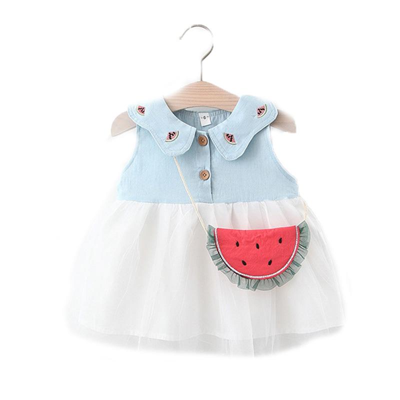 

Cute Baby Summer Dress With Watermelon Bag Kids Holiday Travel Princess Toddler Infant Clothing For 9-24M Girl's Dresses