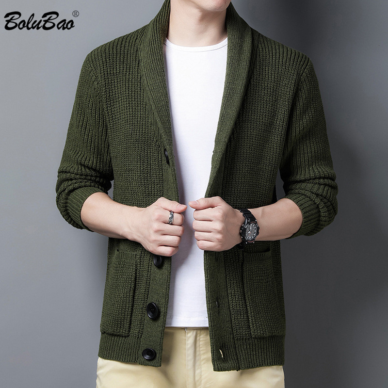 

BOLUBAO Brand Men's Cardigan Sweater Solid Color Comfortable Warm Men Fashion Wool Blend Sweater Male Wild Slim Sweaters 210518, Black