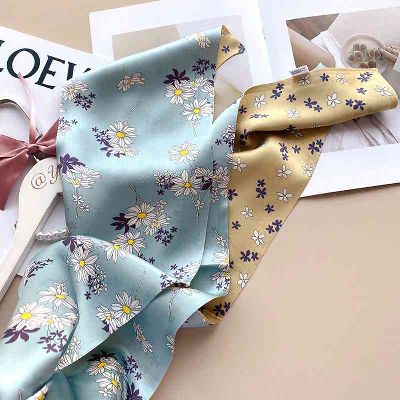 

Floral Print 100% Natural Silk Neckerchief Necktie Fashion Head Hair Scarves Wraps Long Luxury Double Layer