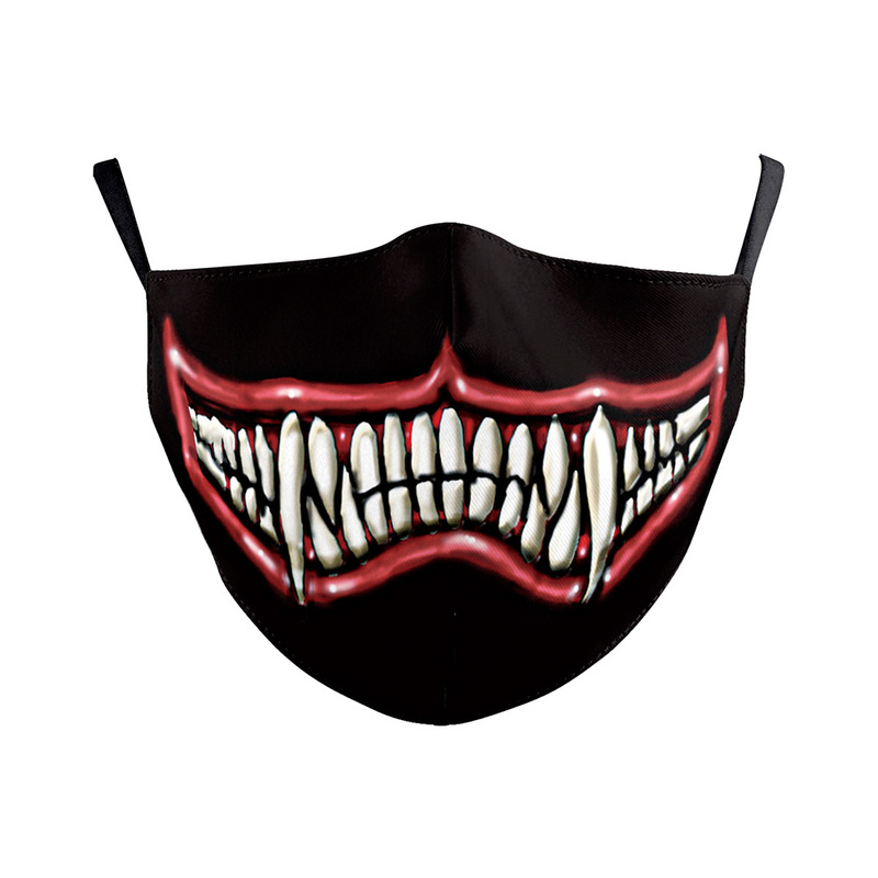 

evil teeth pattern printed masks (no filter) pack of 5 pieces comfortable hygiene reusable washable effective filtering dust