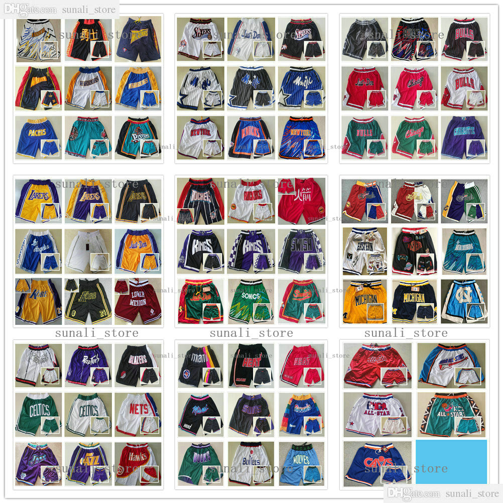 

Stitched Men Teams Basketball Short Just Don Sport Shorts Hip Pop Pant With Pocket Zipper Sweatpants Blue White Black Red Fashion Pants