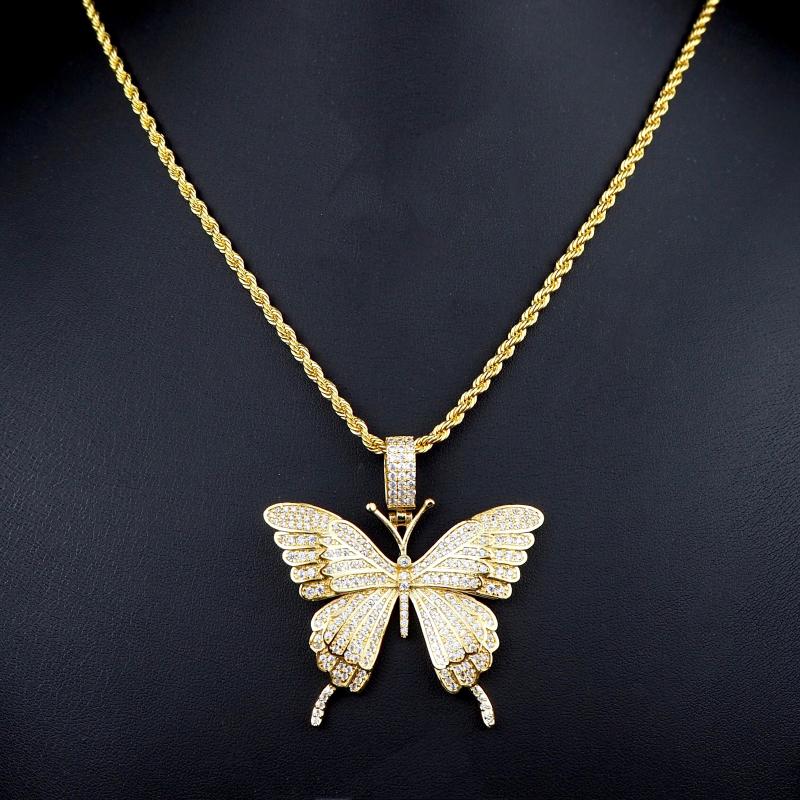 

Pendant Necklaces Butterfly Hip-hop European And American Men's Necklace Bronze Jewelry Zircon Micro-inlaid Street Personality Accesso
