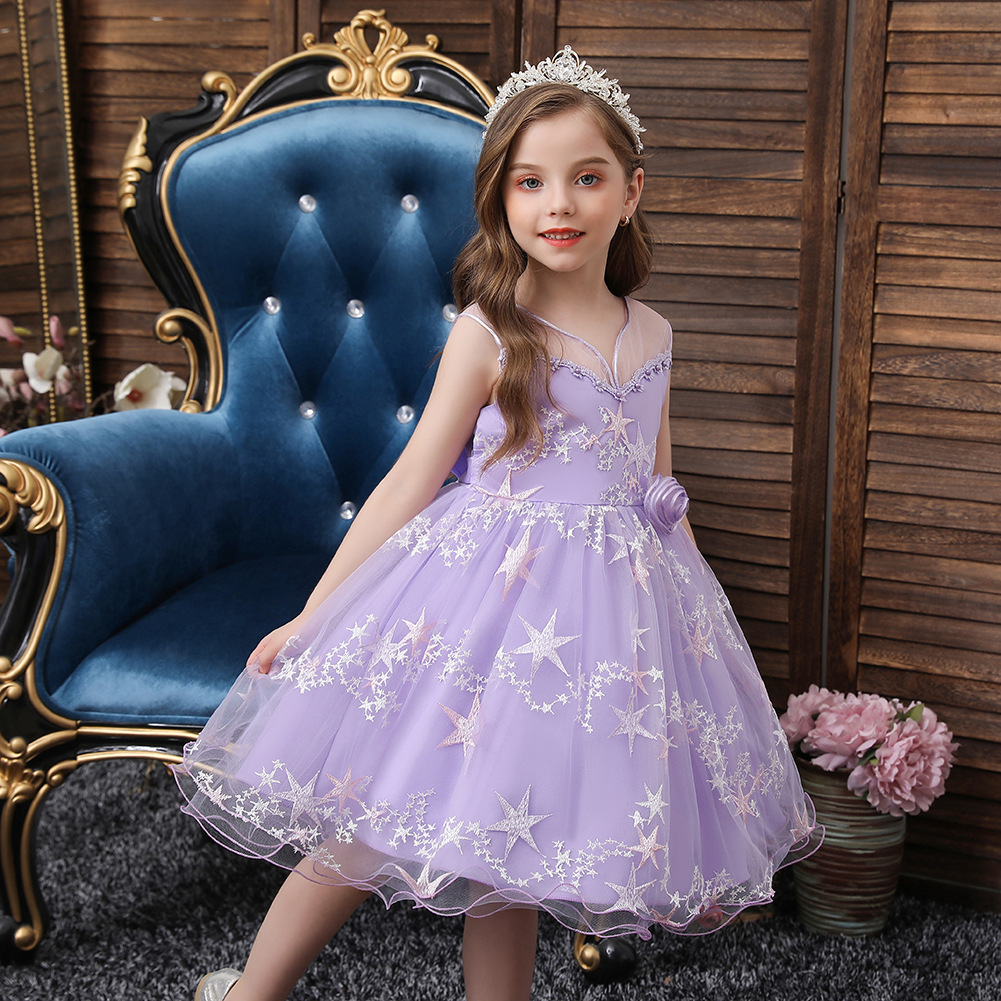 

Children's embroidered star dress wedding party elegant high quality lace Girls princess skirt flower girl dresses, Extra shipping fee