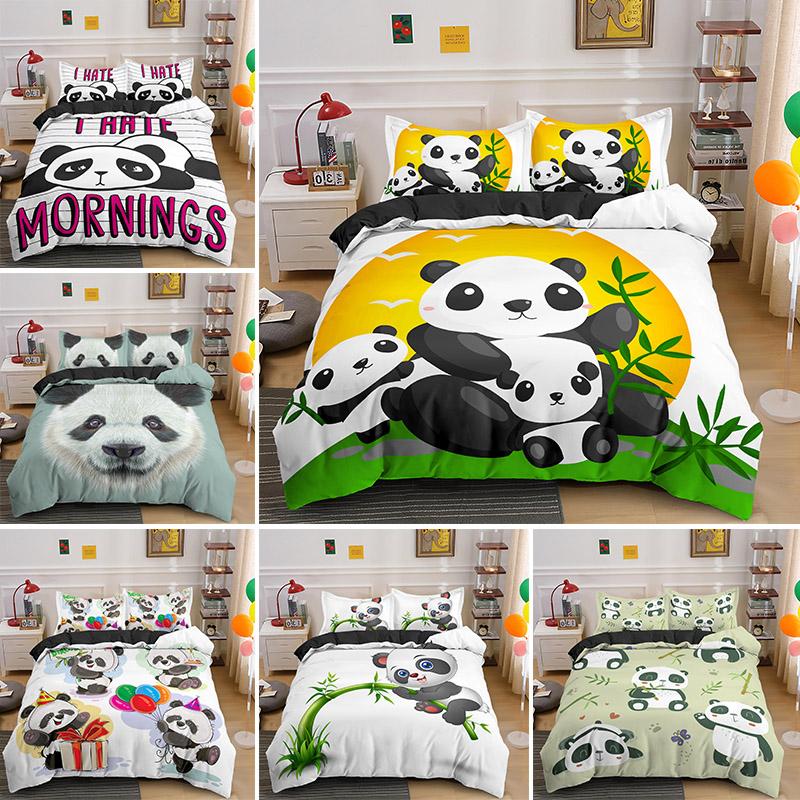 

Cartoon Panda 3D Bedding Set Printed Cute Animal Duvet Cover Sets Single Full  King Size Bedclothes For Adult Kids Gifts