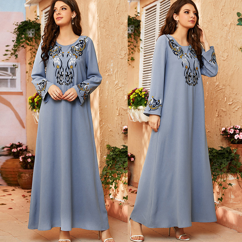 

Elegant Muslim Kaftan Abaya Dress Embroidery Abaya Long Robe Tunic Ramadan Islamic Women Turkey Eid Moroccan Caftan Dubai Arab
