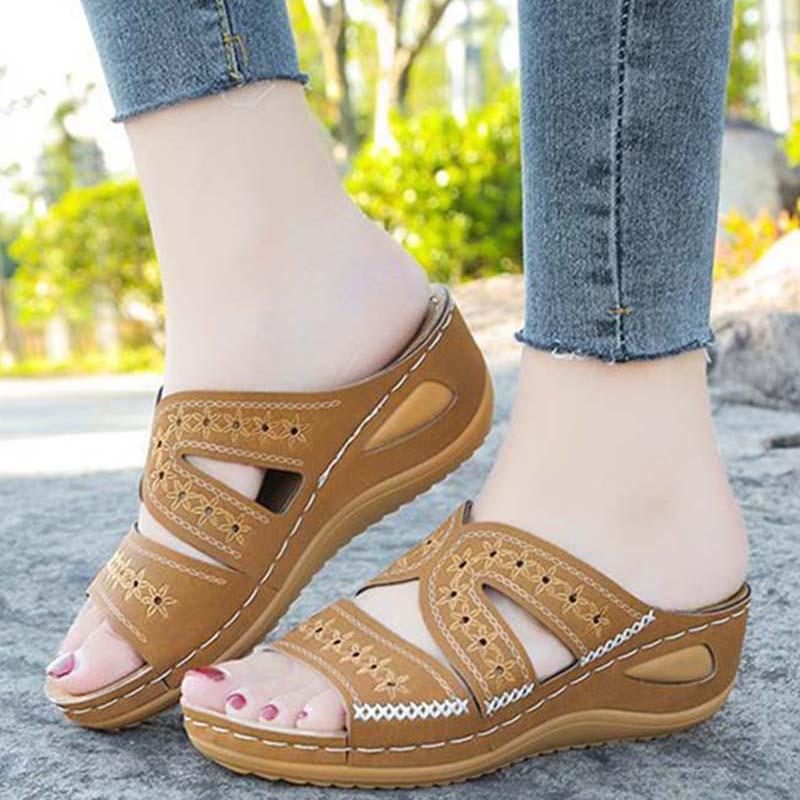 

Women's Shoes Fashion Sandals Peep-Toe Woman Slip On Platfroms Flat Casual Female Wedges For Women, Black
