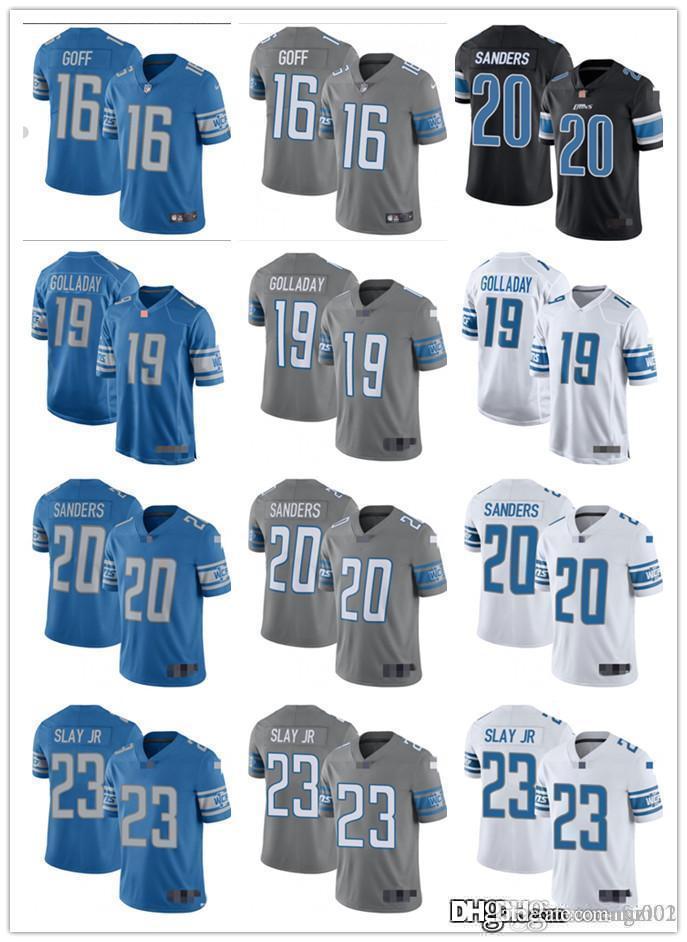 

Men Women Youth Detroit Lions 23 Darius Slay Jr 20 Barry Sanders 19 Kenny Golladay 16 Jared Goff White Blue Football Jersey, Black;red
