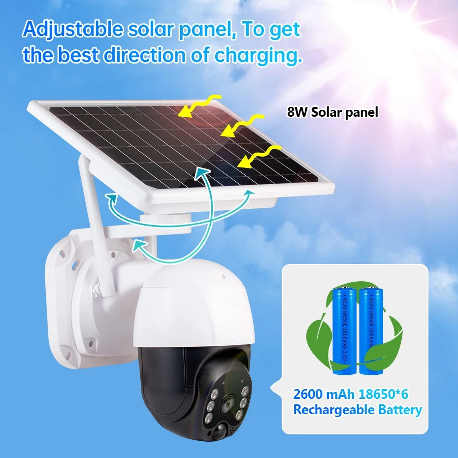 

Outdoor Waterproof Wireless 3MP WiFi IP Camera 8W Solar Panel PTZ Battery Home Security CCTV Video Surveillance