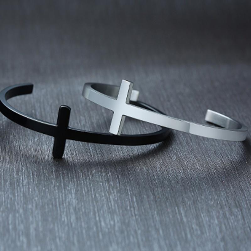 

Simple Fashion Black Cross Opening Bracelets For Men Charm