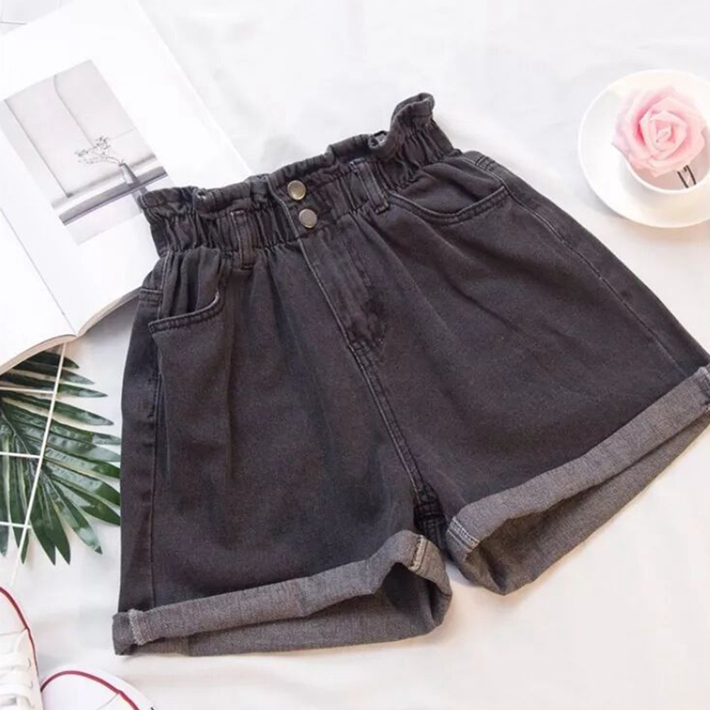 

Large Size 5XL Summer Women's Denim Shorts Ruffle High Waist Blue Wide Leg Shorts Female Casual, White