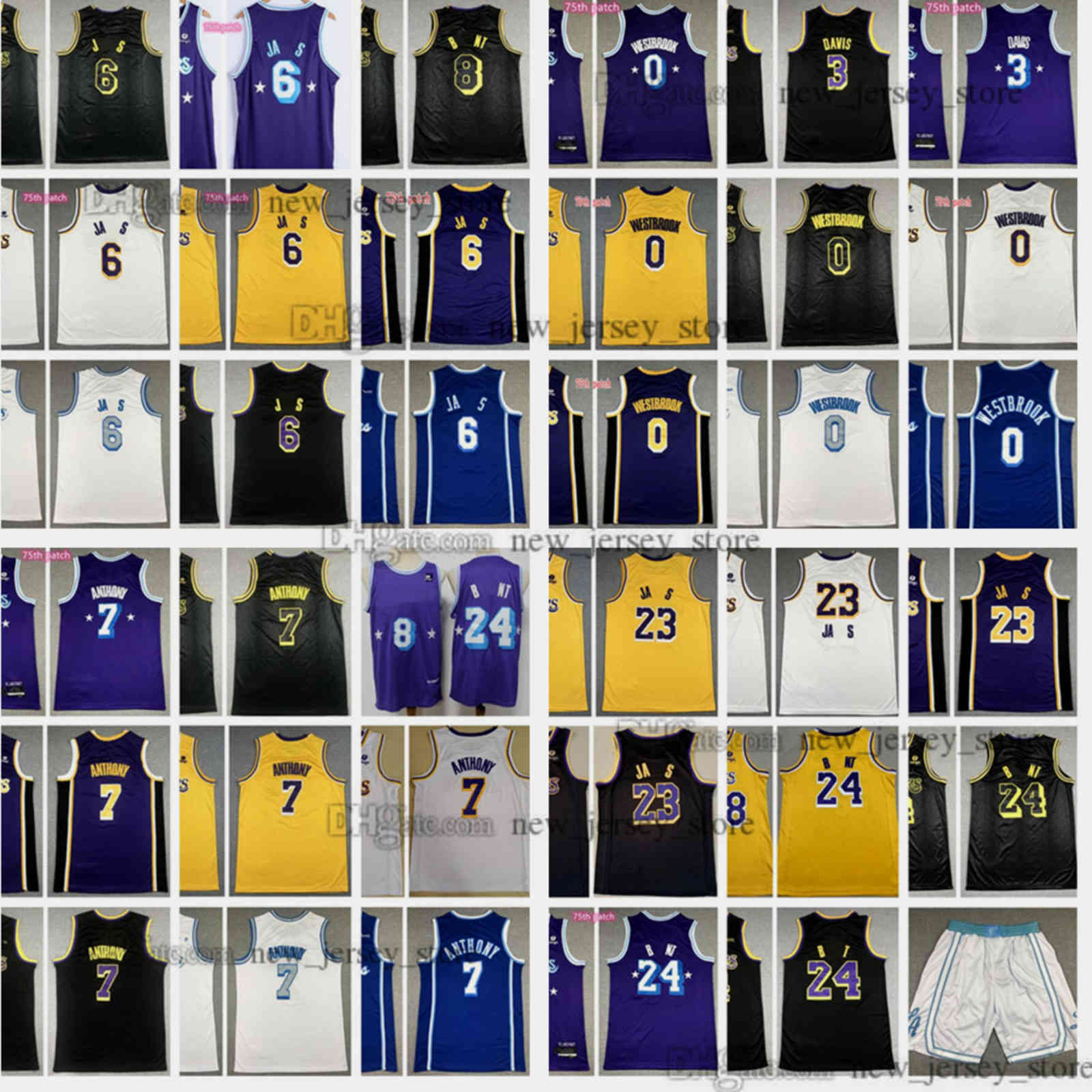 

Diamond 75th Anniversary 2022 Purple New City Basketball 6 James Jerseys Russell 0 Westbrook Carmelo 7 Anthony 3 Davis Jersey Stitched Yellow White Short, As the picture