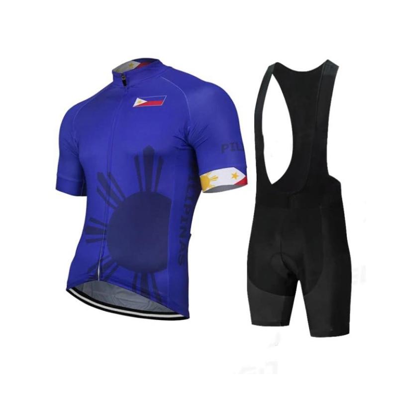 

Racing Sets 2021 Team Philippines Summer Blue Cycling Jersey Set Pro Bike Road Mountain Race Tops Breathable 9d Gel, Photo style