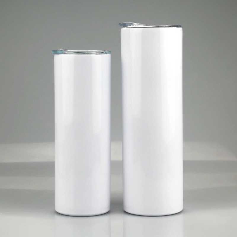 

20oz 30oz Sublimation straight Skinny Tumbler Stainless steel blank white skinny cup with lid straw Cylinder bottle sea shipping DAP53