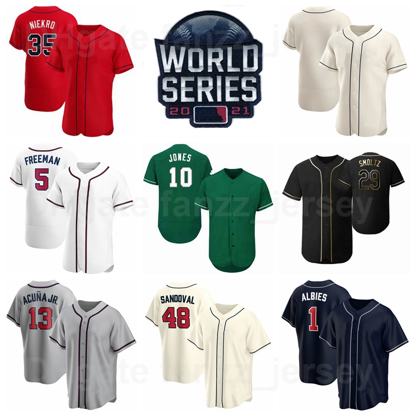 

29 John Smoltz Baseball 2021 World Series Jersey 3 Dale Murphy 49 Rocker 47 Glavine Flexbase Cool Base Pullover Navy Blue Red White Grey Beige Black Man Woman Kids, Women