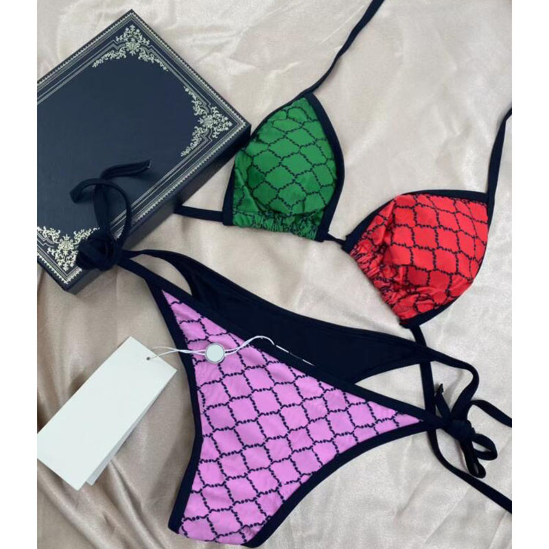 Fashion Women Summer Letter Print Lady Two Pieces Bikini Girl Trendy Beach Bikinis Set Women's Swimsuit Wear Breathable-image-756583371