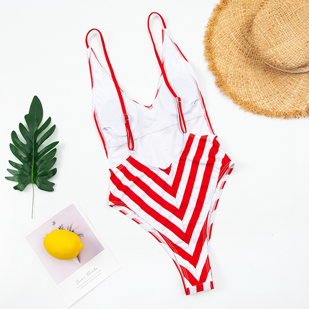 

2021 Sexy One Piece Swimsuit Women V-Neck Swimwear Female Striped Print Bodysuit Monokini Backless Bathing Suit Summer Beachwearswimwear Bat
