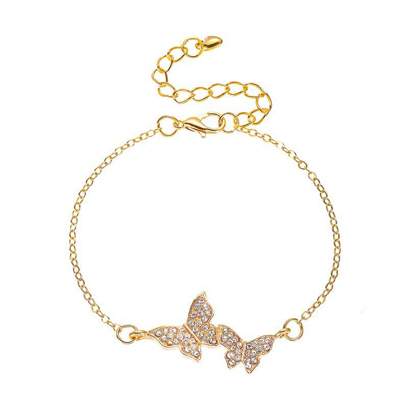 

Link, Chain Luxury Gold Color Double Butterfly Bracelet Romantic Women's Wedding Charm Crystal Jewelry Elegant Lady Party