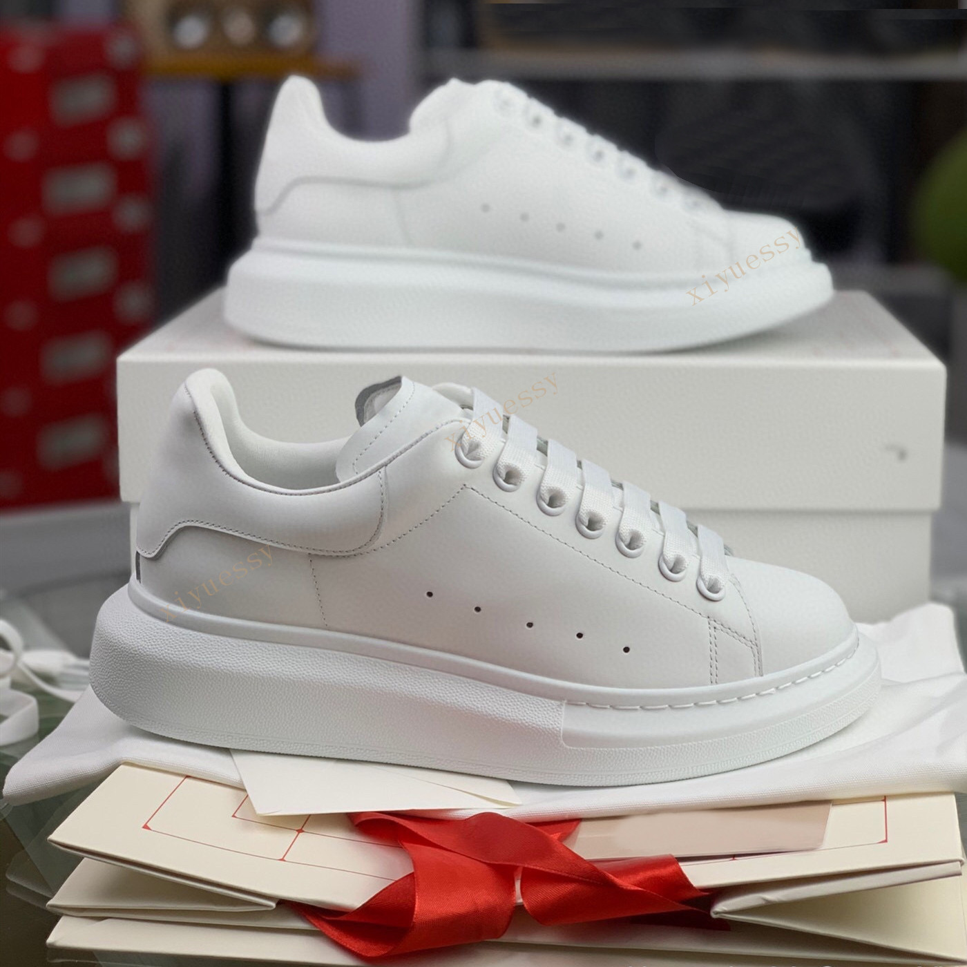 

Top quality Men Shoe Women Dress Shoes Leather Casual Platform Oversized Sneakers fashion White Black 35-45 With box, 13