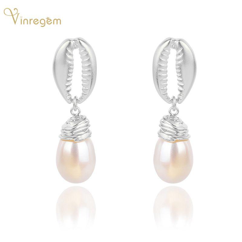 

Dangle & Chandelier Vinregem Luxury 925 Sterling Silver Wedding Engagement 18K Yellow Gold Romantic Pearl Earrings For Women Fine Jewelry