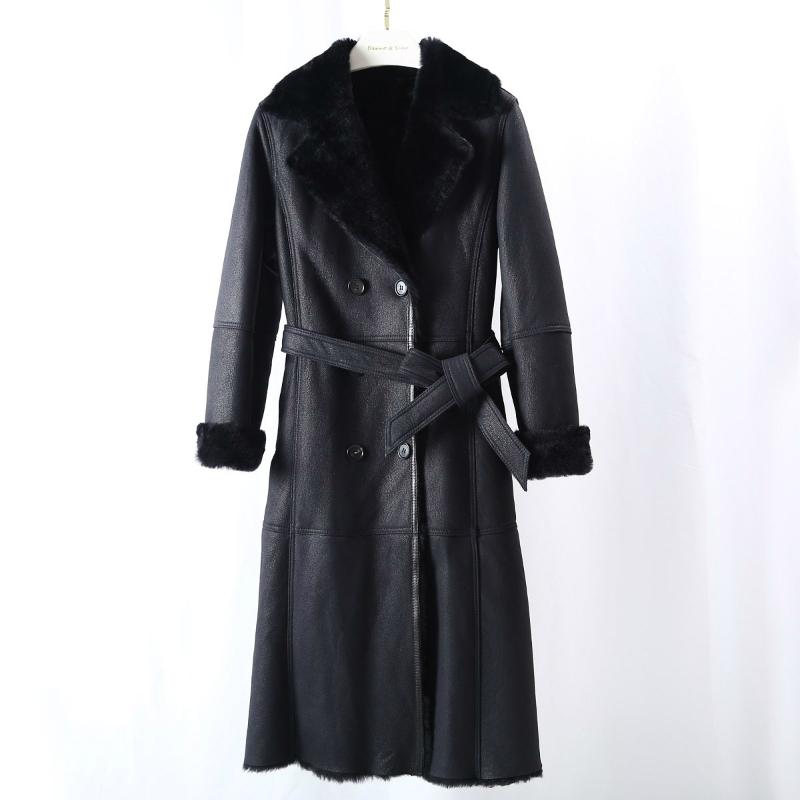 

Women's Fur & Faux MENINA BONITA 2021 Windbreaker Belt Double Faced Real Coat Winter Jacket Women Genuine Leather Natural Merino Sheep, Black