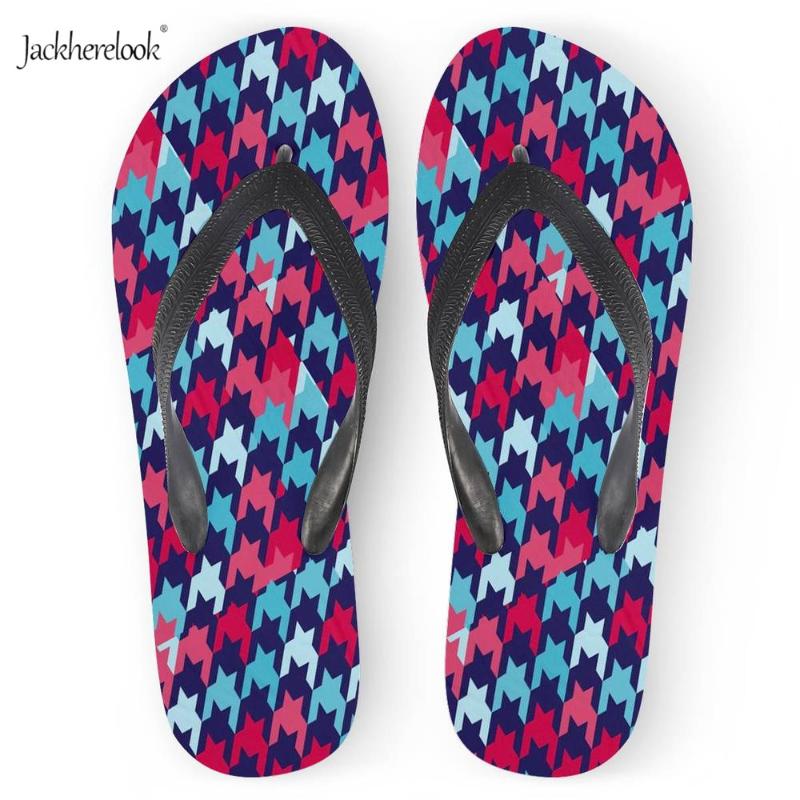 

Slippers Jackherelook Fashion Houndstooth Women's Colorful Summer Beach Flip Flops Female Flat Ladies Sandals House Room Shoes, Black