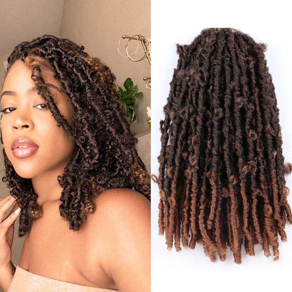 14" Butterfly Locs Crochet Hair Distressed Butterfly Locs Crochet Braids Goddess Pre Looped Bob Locs Pre-Twist Braid-image-731842788