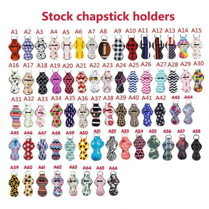 

In Stock Pattern Printing Chapstick Holder Keychain Handy Lip Balm Neoprene Holder Keychain Pouch For Chapstick Lipstick Novelty Gift WHT0228