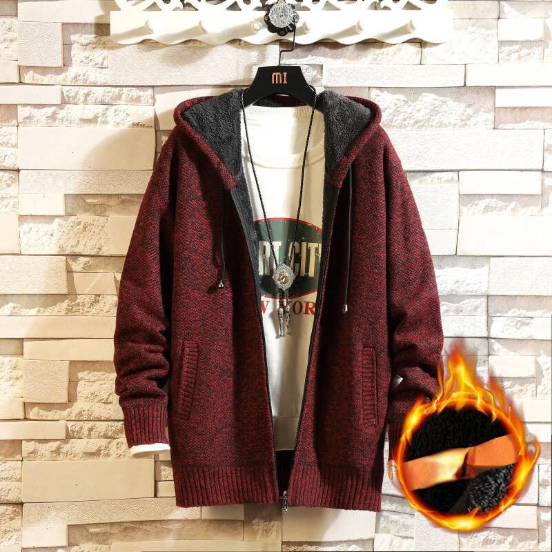 

Men's Cardigan Knitted Solid Color Long Sleeve Sweater Cardigans Hooded Fall Winter Blue Wine Gray, White;black