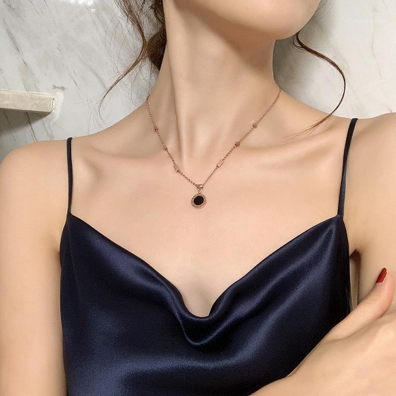 

Chains INSHE HOUSE Brand 2022 Titanium Steel Non-Fading Roman Numeral Round Pendant Necklace Celebrity Choker For Women Jewelry Necklac, Silver