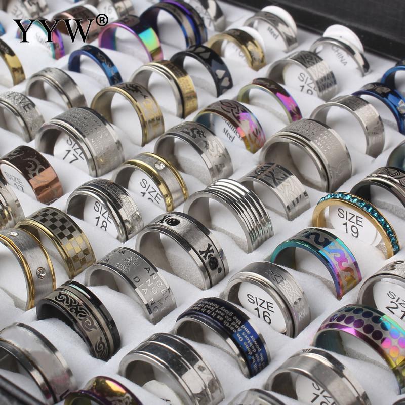 

100PCs/Box Stainless Steel Finger For Men Women US Size 5-10 Fashion Jewelry Ring Set Anillo De Dedo Aneis