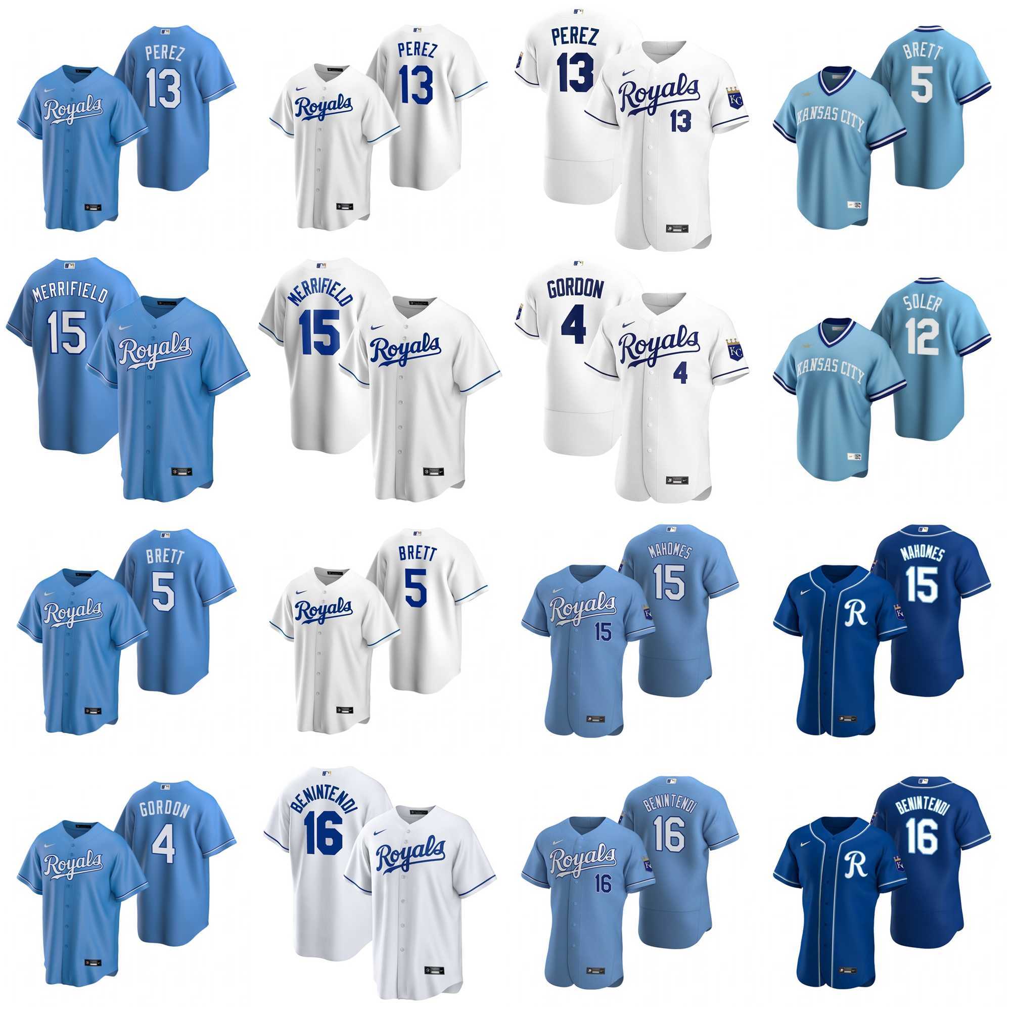 

Kansas City Royals Baseball Jerseys Salvador Perez Jersey Whit Merrifield George Brett Jorge Soler Andrew Benintendi Alex Gordon Patrick Mah, Blue;black