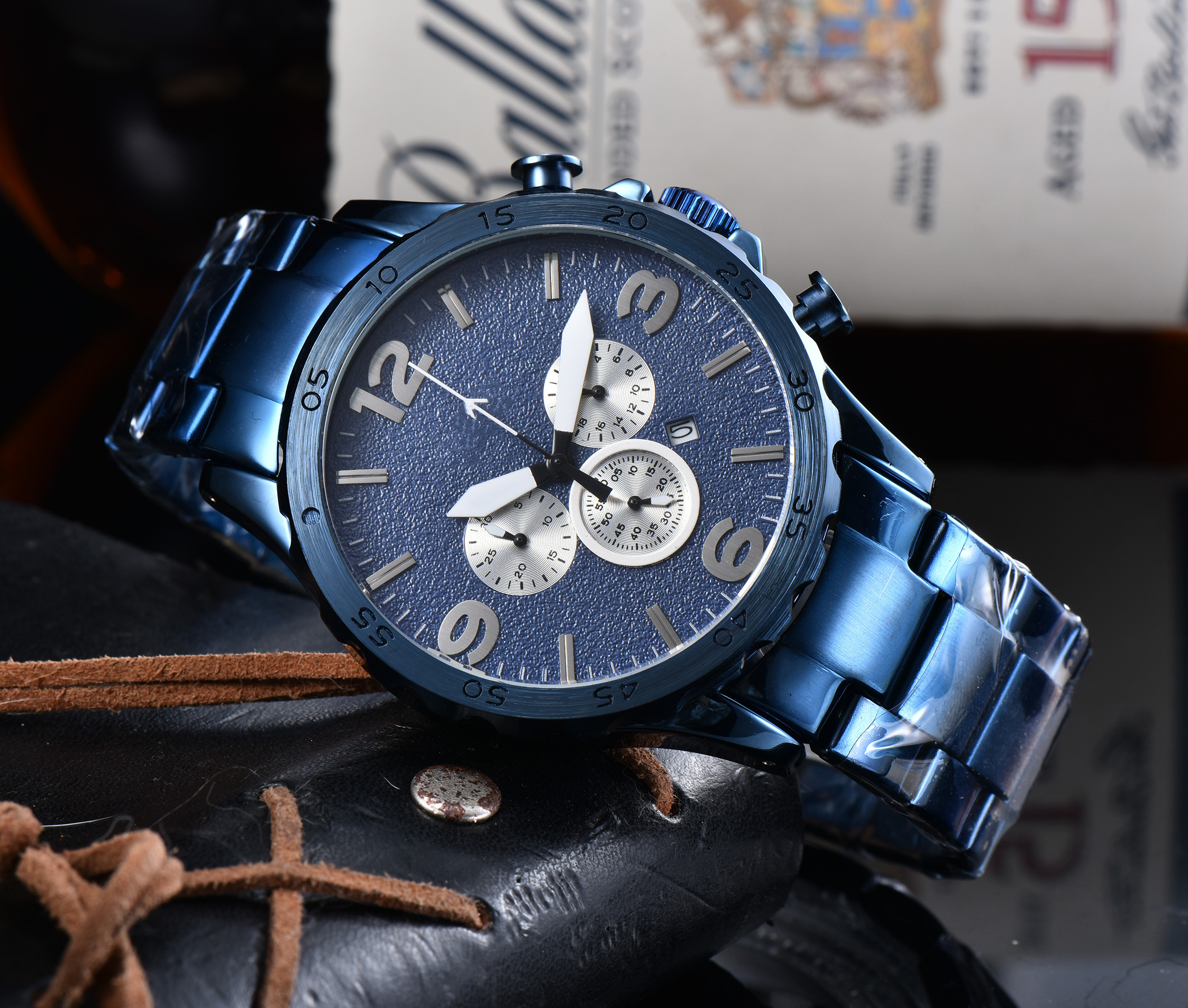 

fossi Big dial All dials working Stopwatch Mens Watch Luxury Watches With Calendar metal Strap Top Brand Quartz Wristwatch for men High Quality