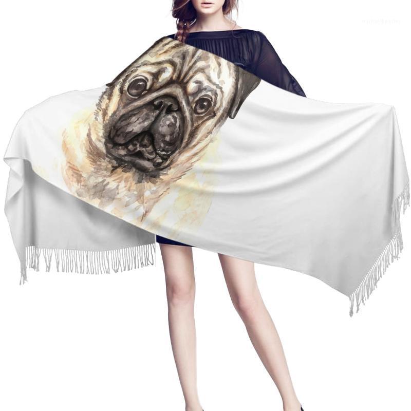 

Scarves Pug Head Portrait Pet Dog Women Cashmere Beach Scarf Spring Summer Thin Pashmina Shawls And Wrap Female Foulard Hijab Stoles