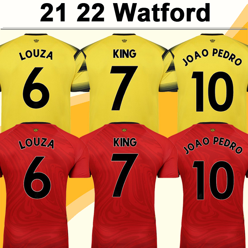 

21 22 Watford KING Mens Soccer Jerseys JOAO PEDRO LOUZA DENNIS OZAN TUFAN SISSOKO SEMA Home Yellow Black Away Red Short Sleeve Football Shirt, Qm4299 21 22 home no patch