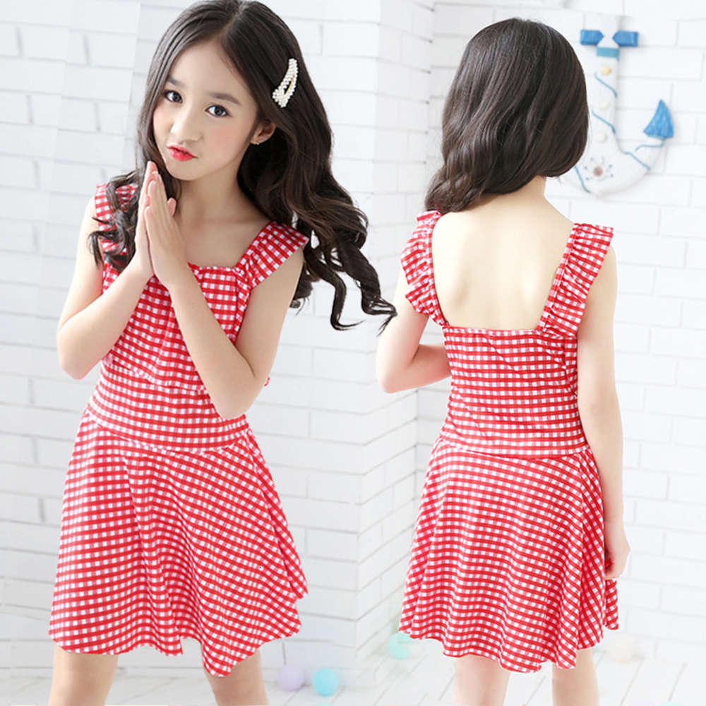 

Children's swimsuit girl's one-piece skirt boxer, Blue